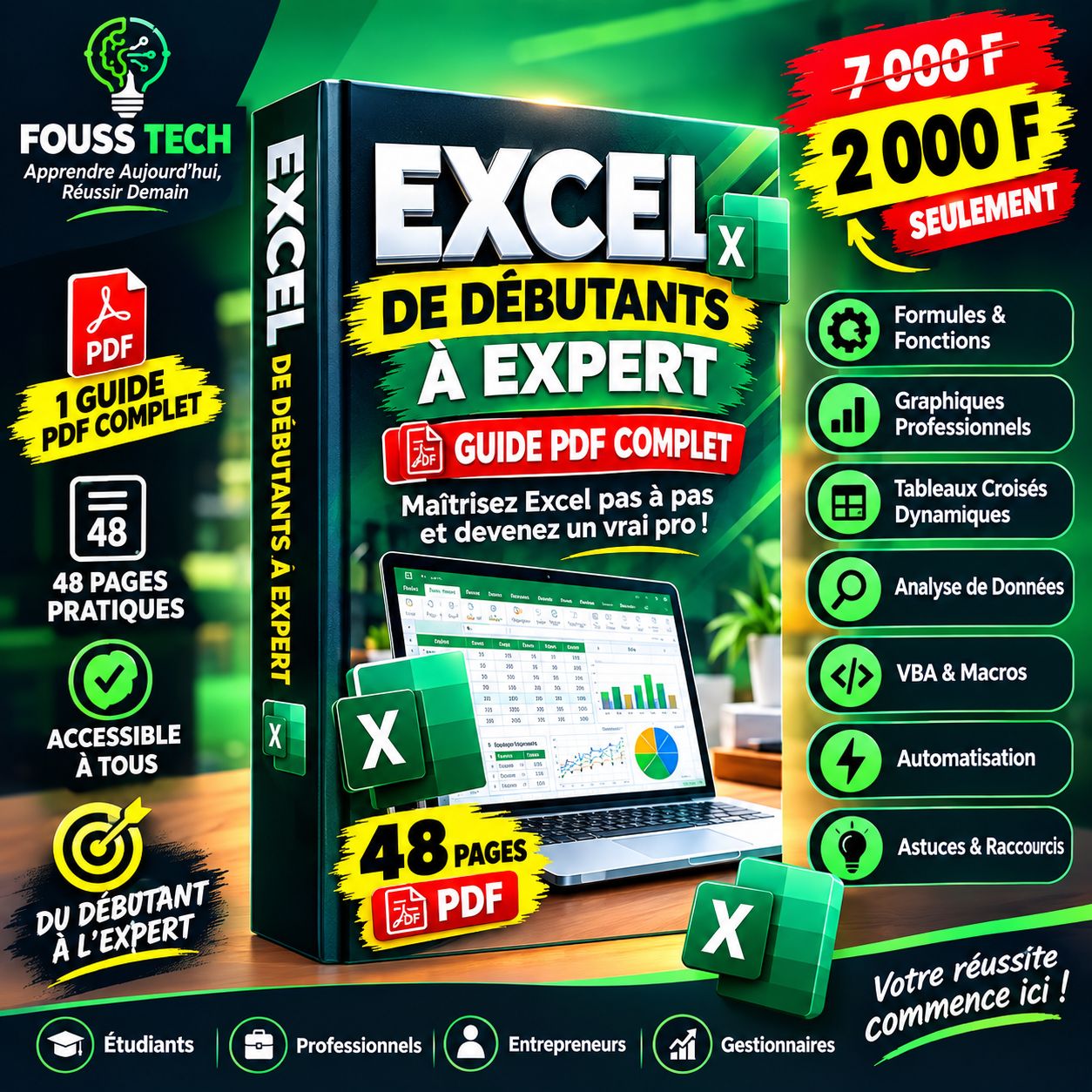 MAÎTRISEZ EXCEL DE A À Z – De Débutant à Expert | Guide PDF FOUSS TECH