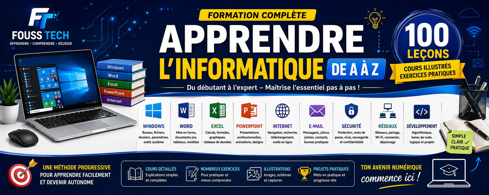 APPRENDRE L’INFORMATIQUE DE A À Z – 100 LEÇONS PRATIQUES | FOUSS TECH