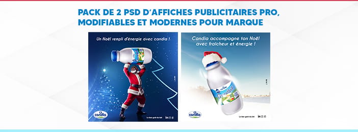 PACK DE 2 PSD D’AFFICHES PUBLICITAIRES PRO, MODIFIABLES ET MODERNES POUR MARQUE.