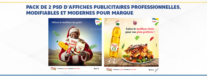 PACK DE 2 PSD D’AFFICHES PUBLICITAIRES PROFESSIONNELLES, MODIFIABLES ET MODERNES POUR MARQUE.