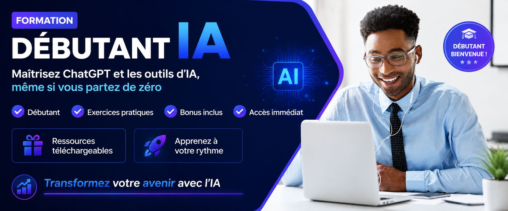 FORMATION DÉBUTANT IA – Maîtrisez l'Intelligence Artificielle de A à Z