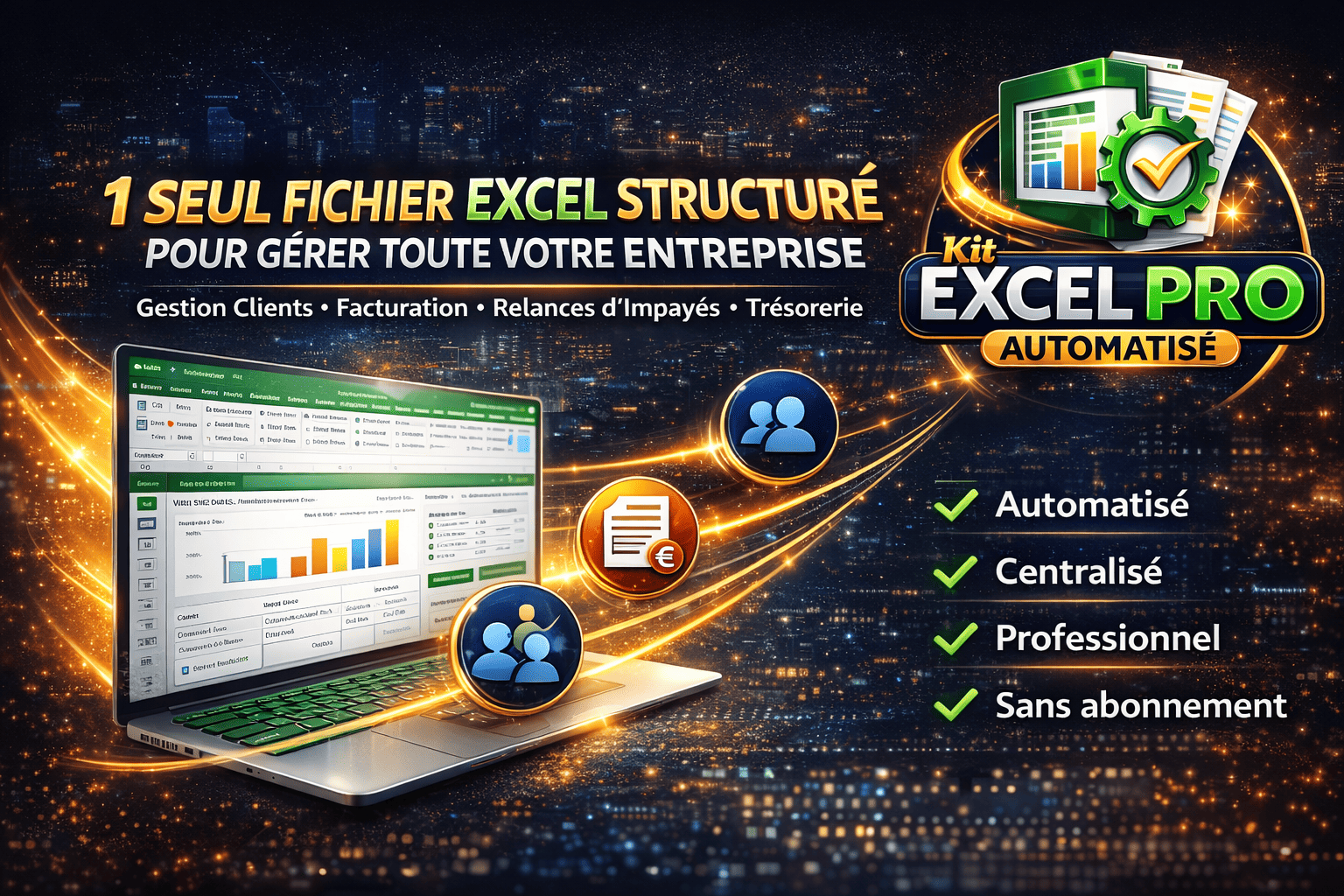 Kit Excel Pro Automatisé – Gestion Clients, Facturation & Relances d’Impayés