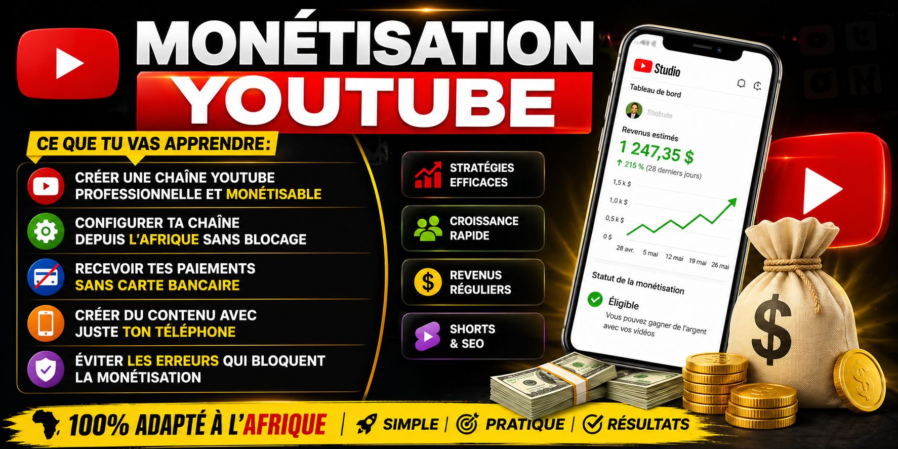 Créer et rendre ta chaîne YouTube monétisable depuis l’Afrique avec ton téléphone