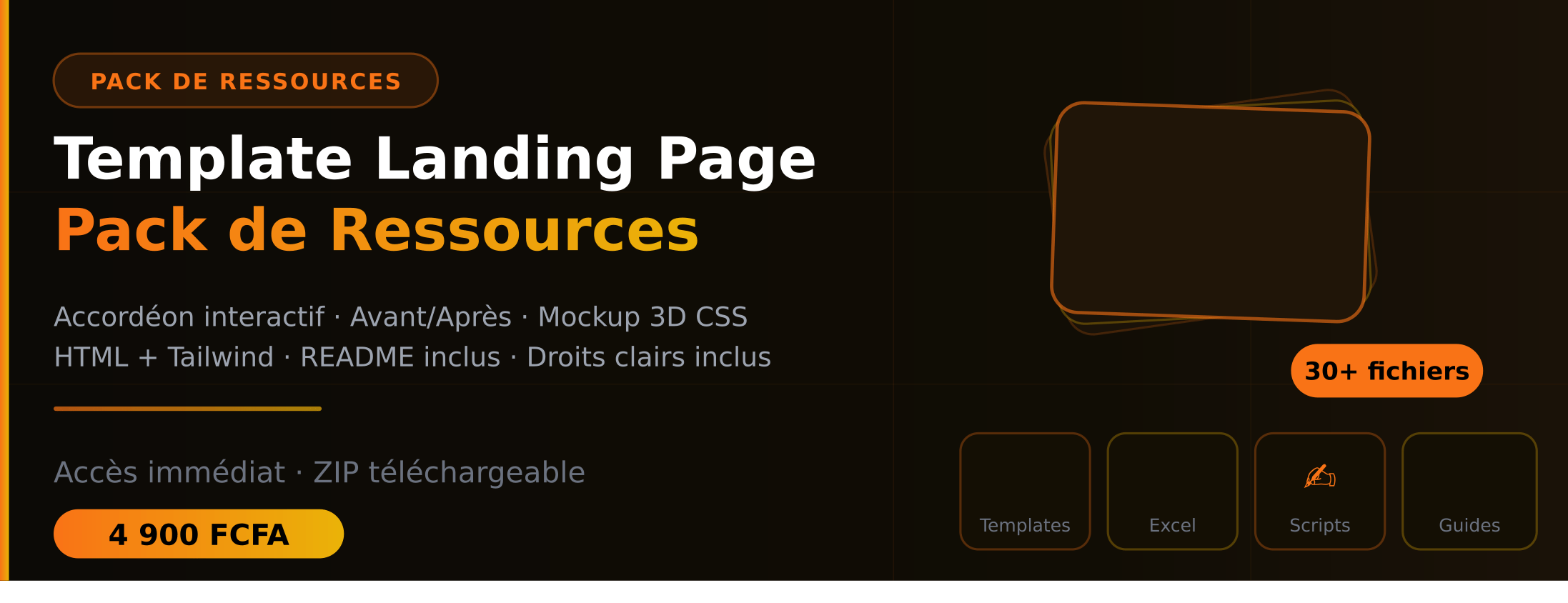 🗂️ Template Landing Page Pack de Ressources — HTML + Tailwind