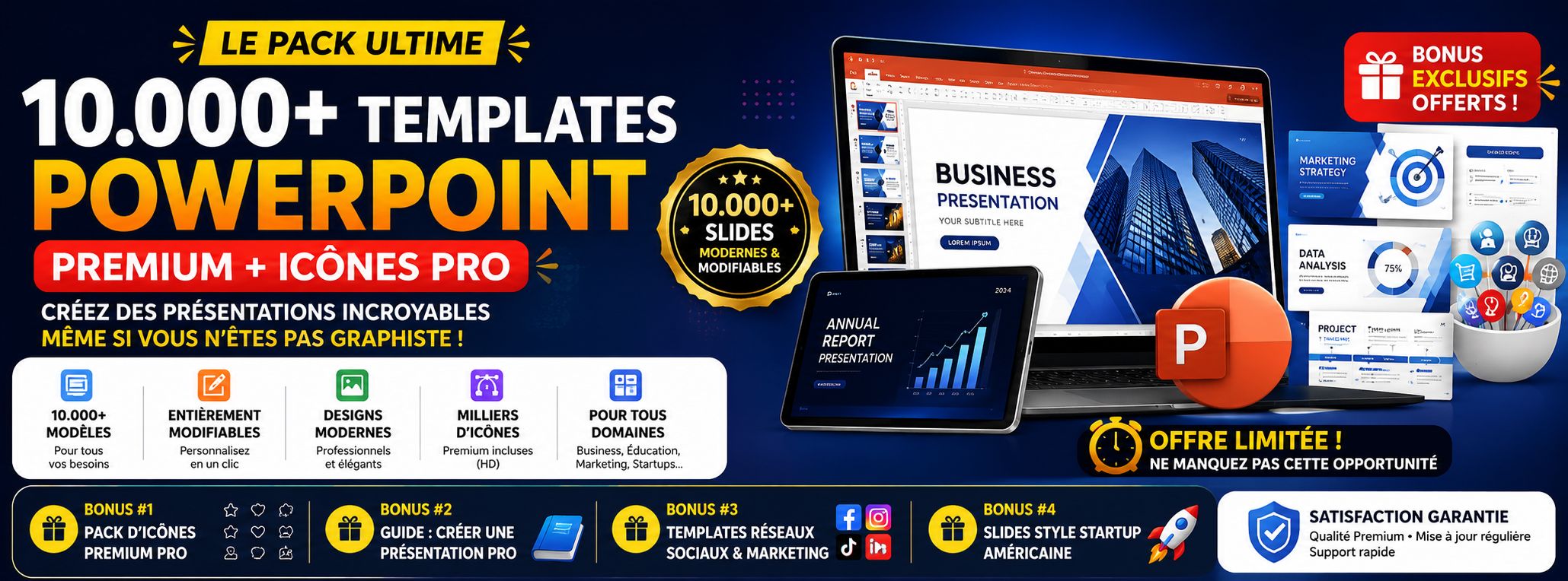 MÉGA PACK 10.000 SLIDES POWERPOINT MODERNES + ICÔNES PREMIUM POUR TOUTES VOS PRÉSENTATIONS..
