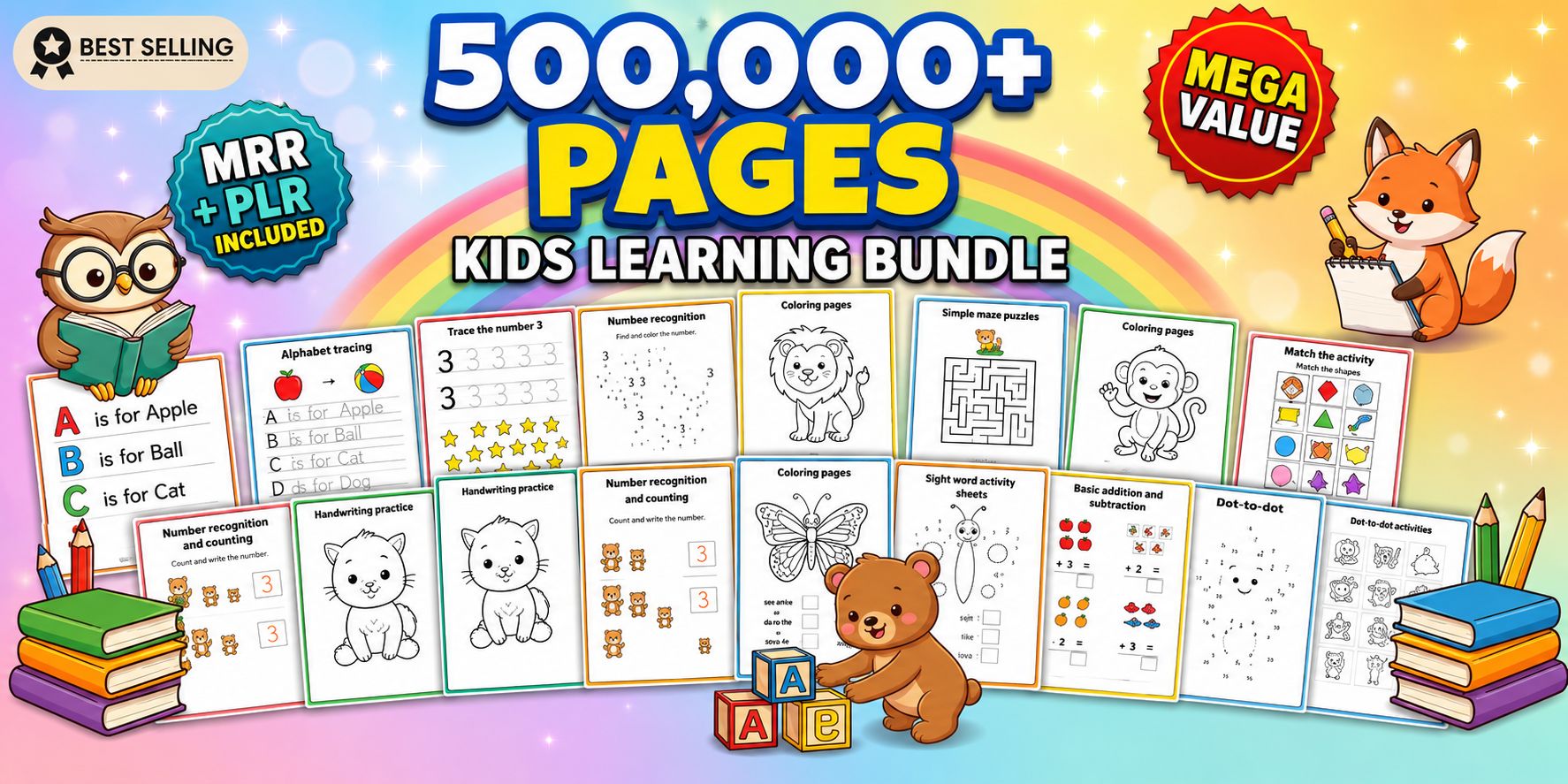 500k Kids Learning Pages Bundle, (Printable PDF) INSTAND DOWNLOAD