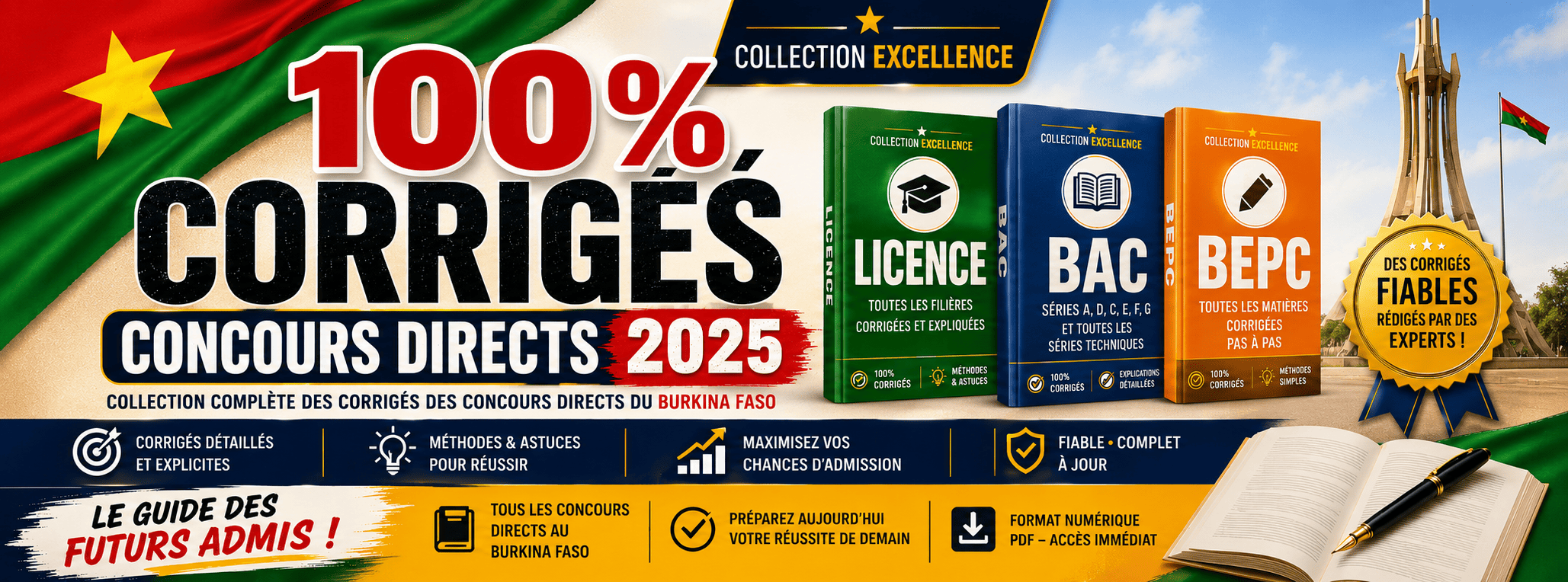 Corrigés des concours directs sessions 2025 niveau Licence - Bac - BEPC