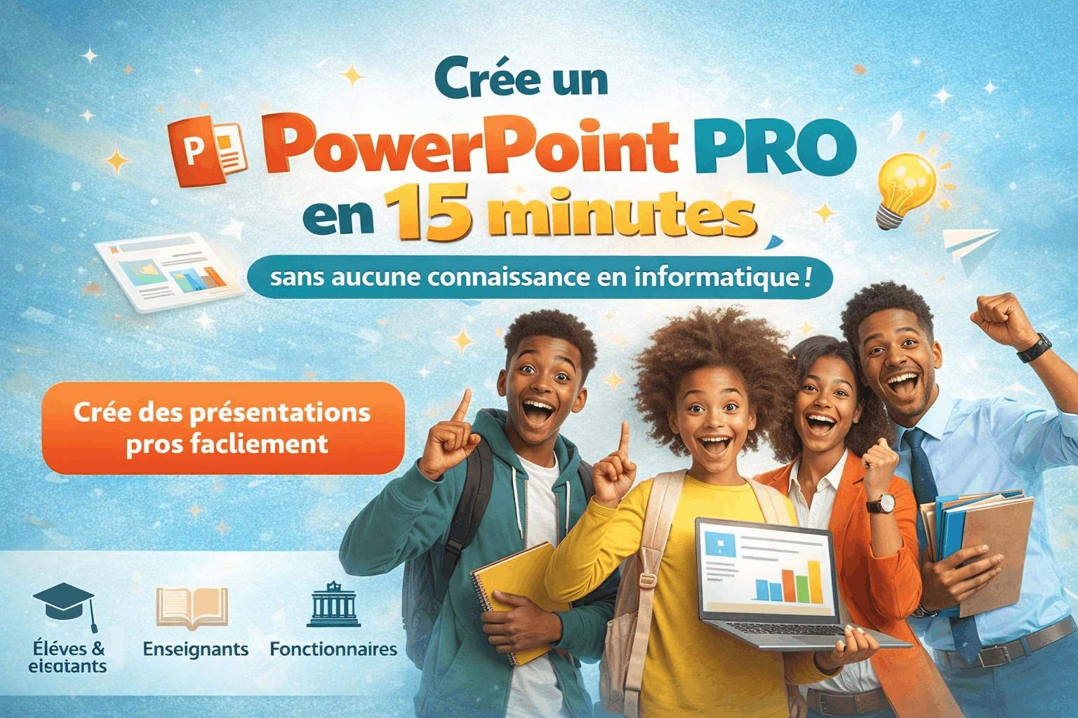 Crée un PowerPoint professionnel en 15 minutes, sans aucune connaissance en informatique.