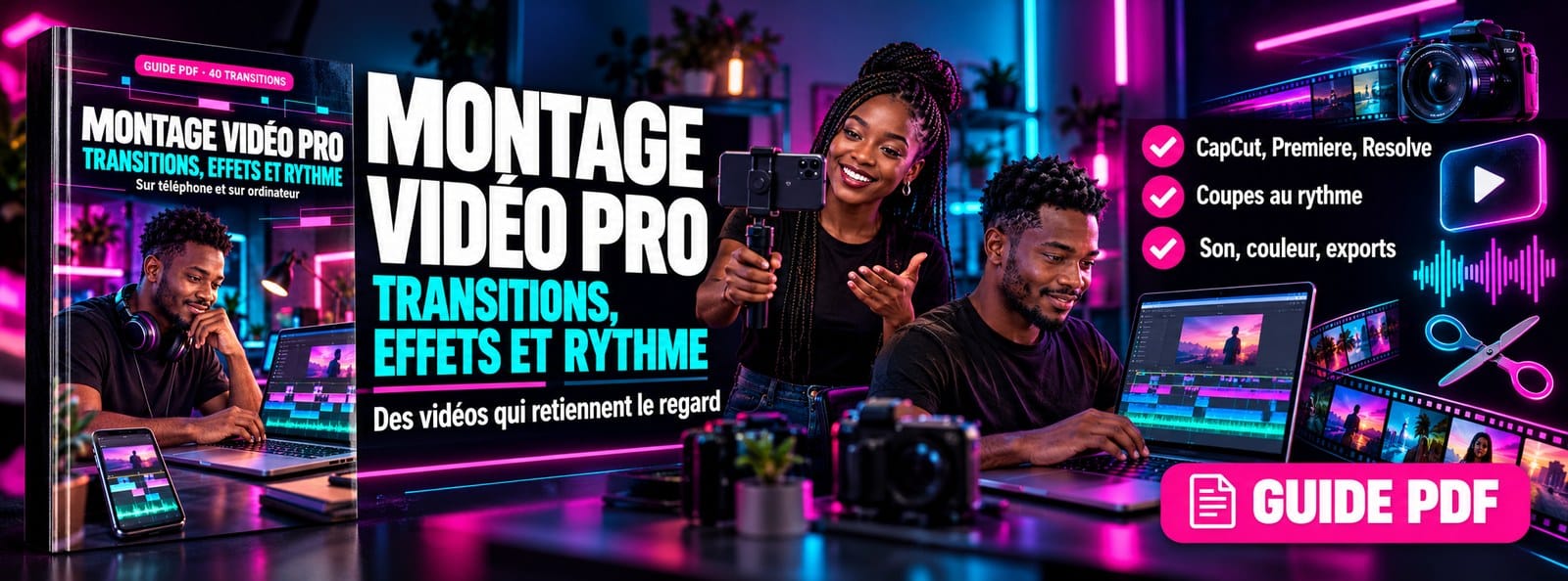 Montage vidéo pro : transitions, effets et rythme sur téléphone et PC