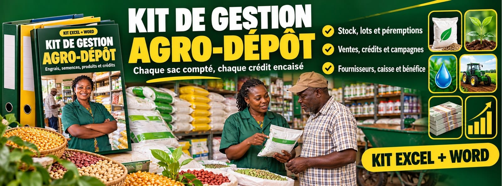 Kit de gestion Agro-dépôt : engrais, semences, stock et crédits (Excel + Word)