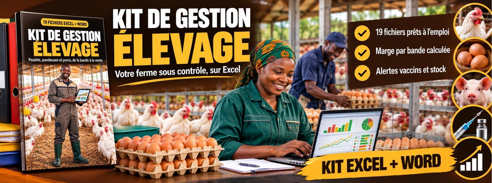 Kit de gestion Élevage : poulets, pondeuses et porcs, de la bande à la vente