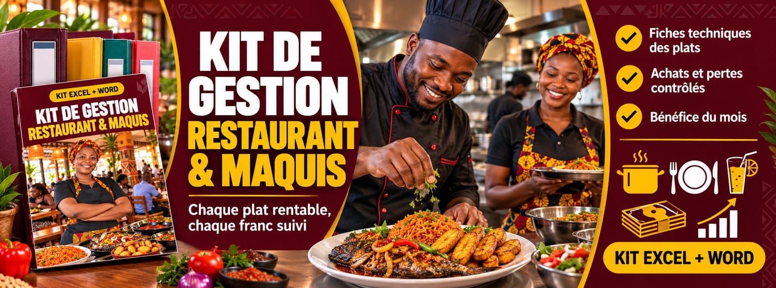 Kit de gestion Restaurant & Maquis : stock, coût des plats, caisse, personnel