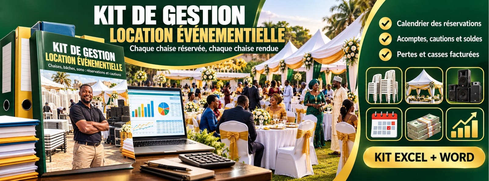 Kit de gestion Location événementielle : réservations, cautions, casse