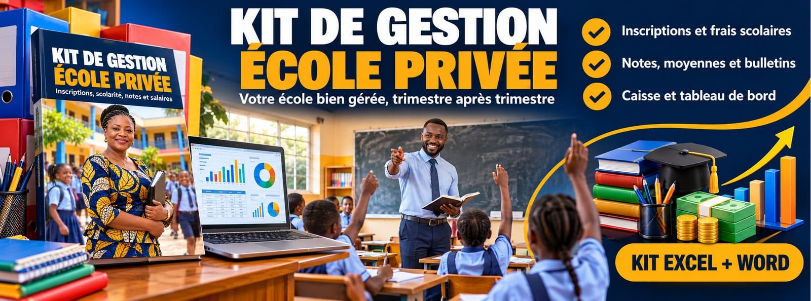 Kit de gestion École privée : inscriptions, scolarité, bulletins et salaires