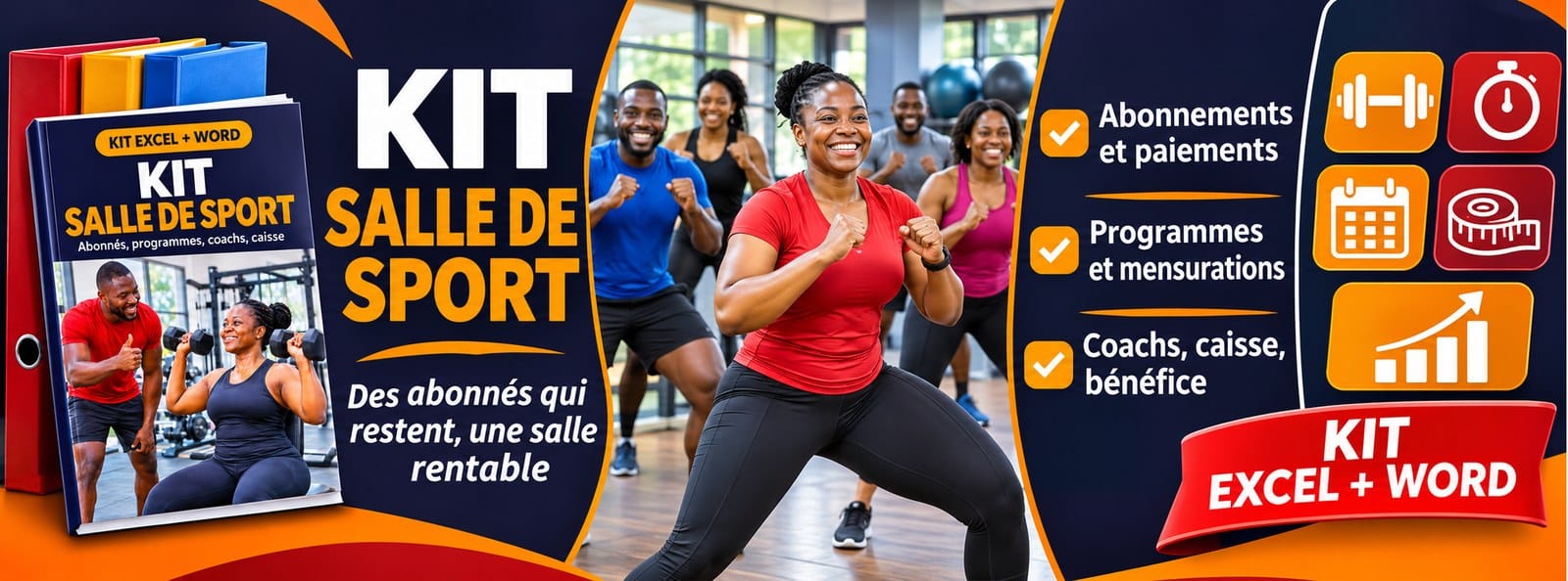 Kit Salle de Sport : abonnés, programmes, coachs et caisse (Excel + Word)