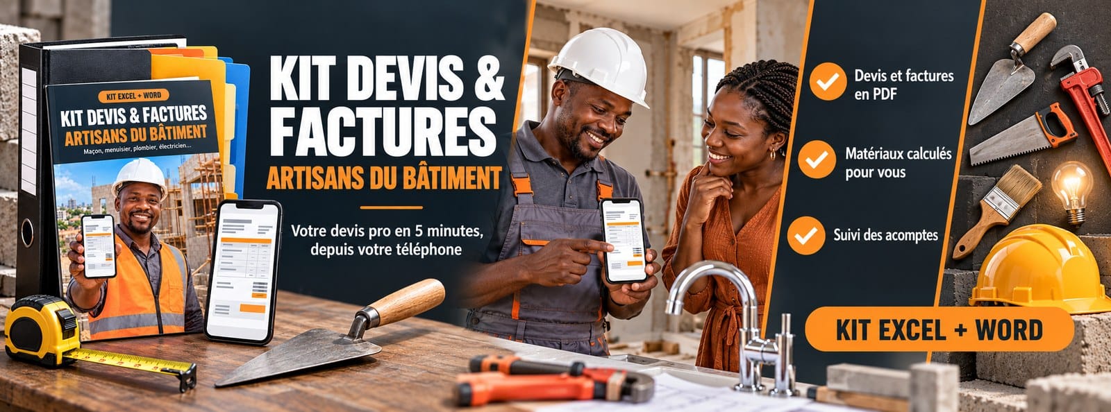 Kit Devis & Factures Artisans : maçon, menuisier, plombier, électricien…