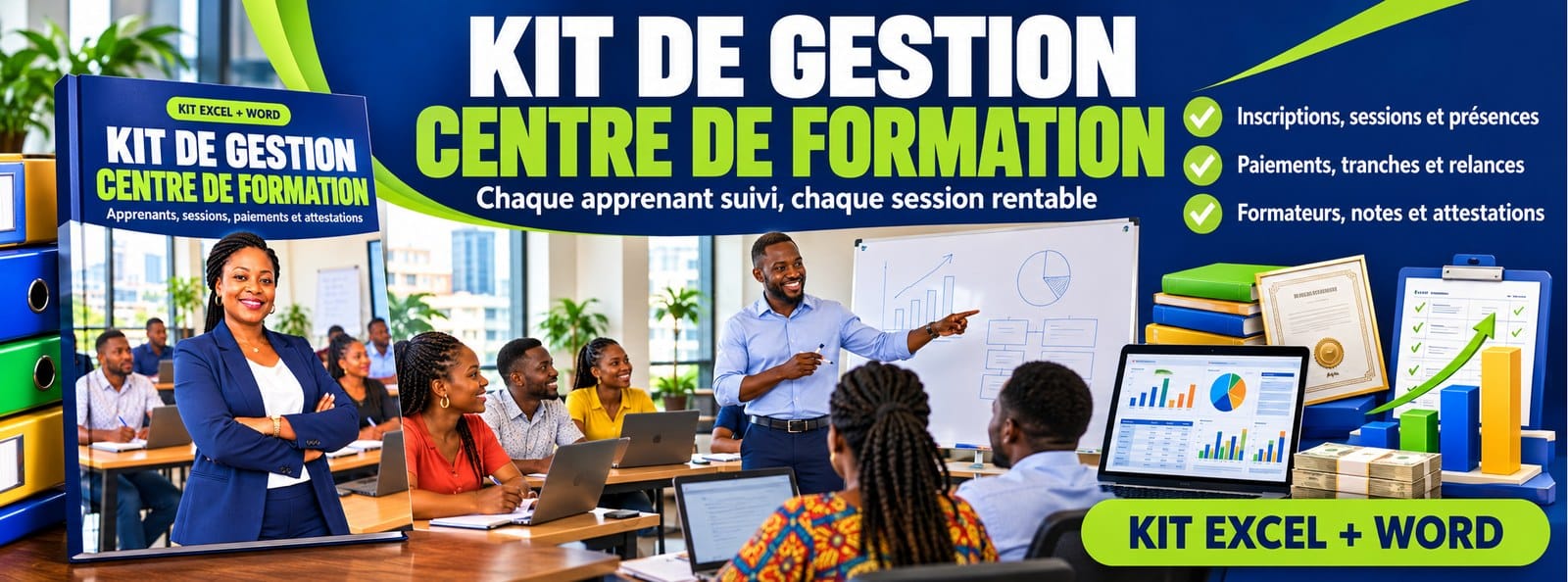 Kit de gestion Centre de formation : inscriptions, tranches, attestations