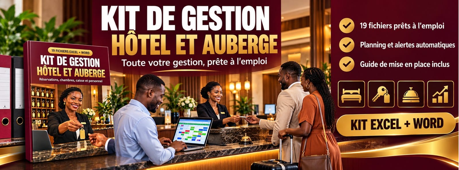 Kit de gestion Hôtel et Auberge : réservations, chambres, caisse et personnel