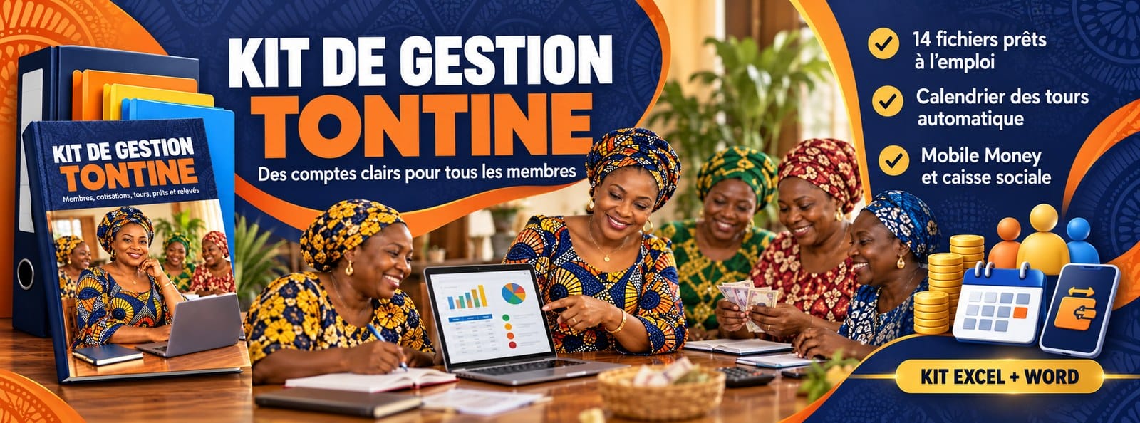 Kit de gestion Tontine : membres, cotisations, tours, prêts et relevés