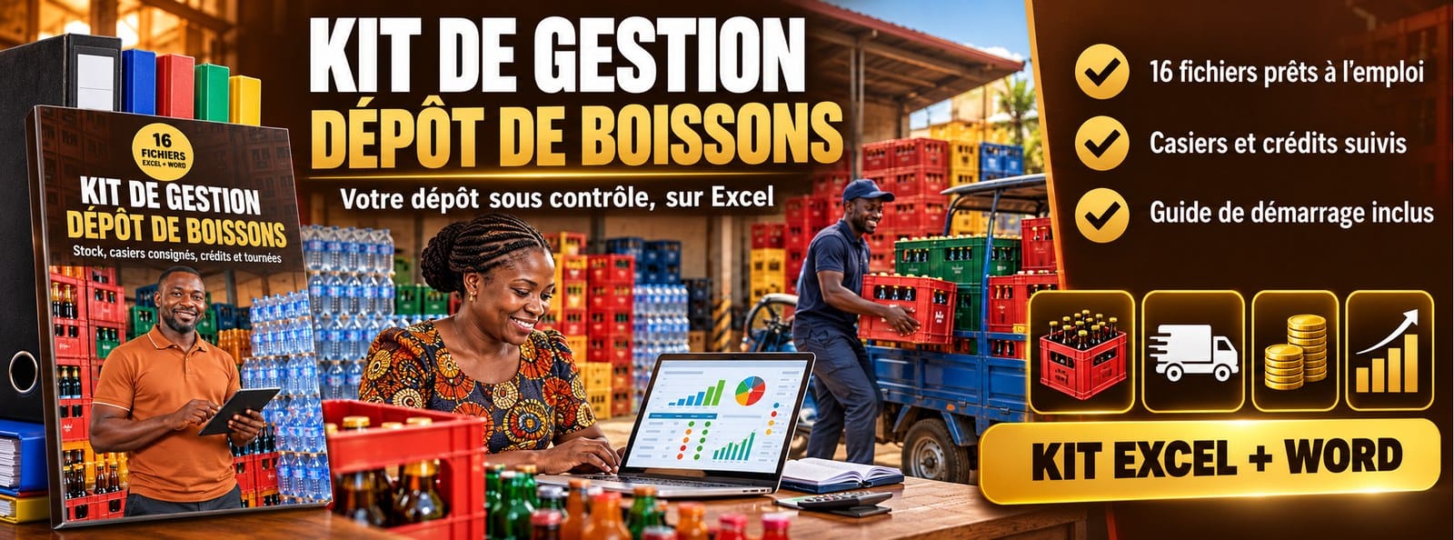 Kit de gestion Dépôt de boissons : stock, casiers consignés, crédits et tournées