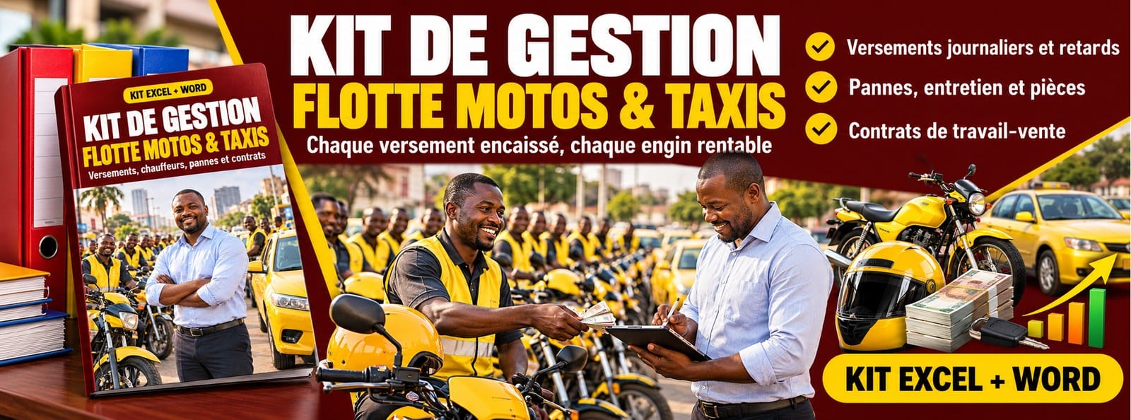 Kit de gestion Flotte motos-taxis & taxis : versements, chauffeurs, pannes