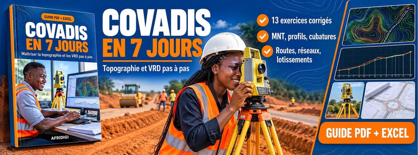 COVADIS en 7 jours : topographie, VRD, MNT et cubatures (Guide + Excel)