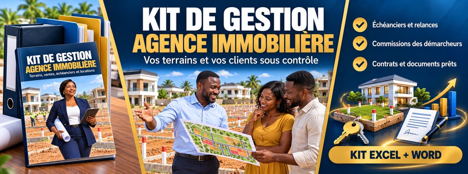 Kit de gestion Agence immobilière : terrains, ventes, échéanciers et locations