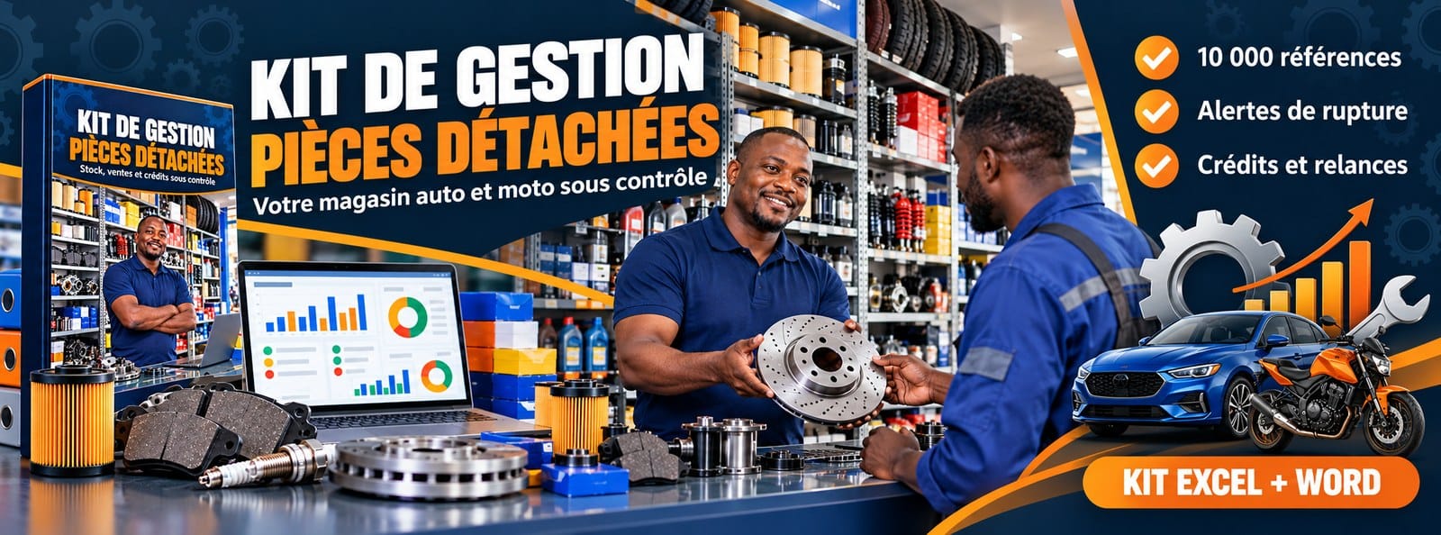 Kit de gestion Pièces détachées auto et moto : stock, ventes et crédits