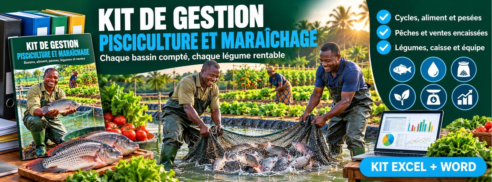 Kit de gestion Pisciculture et maraîchage : ferme intégrée, Excel + Word