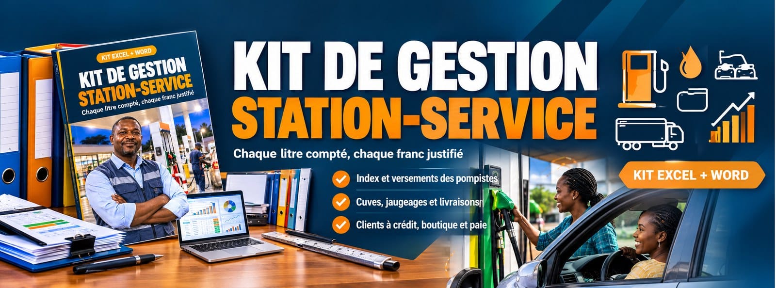 Kit de gestion Station-service : index, cuves, versements, clients à crédit