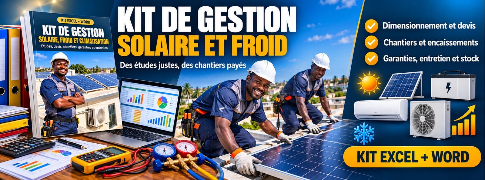 Kit de gestion Installateur Solaire, Froid et Climatisation (Excel + Word)
