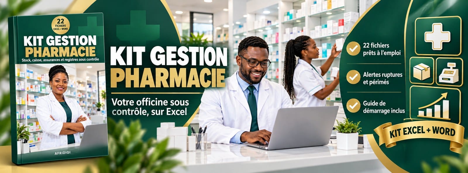 Kit Gestion Pharmacie : stock, caisse, assurances et registres sur Excel