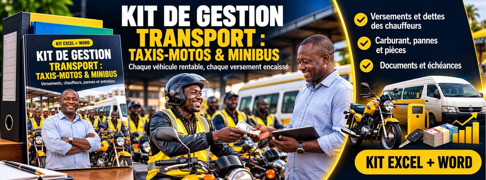 Kit de gestion Transport : taxis-motos et minibus (Excel + Word)