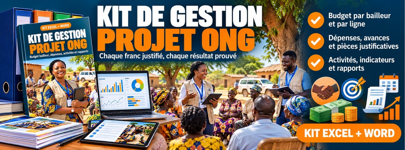 Kit de gestion de projet ONG : budget, dépenses, indicateurs (Excel + Word)