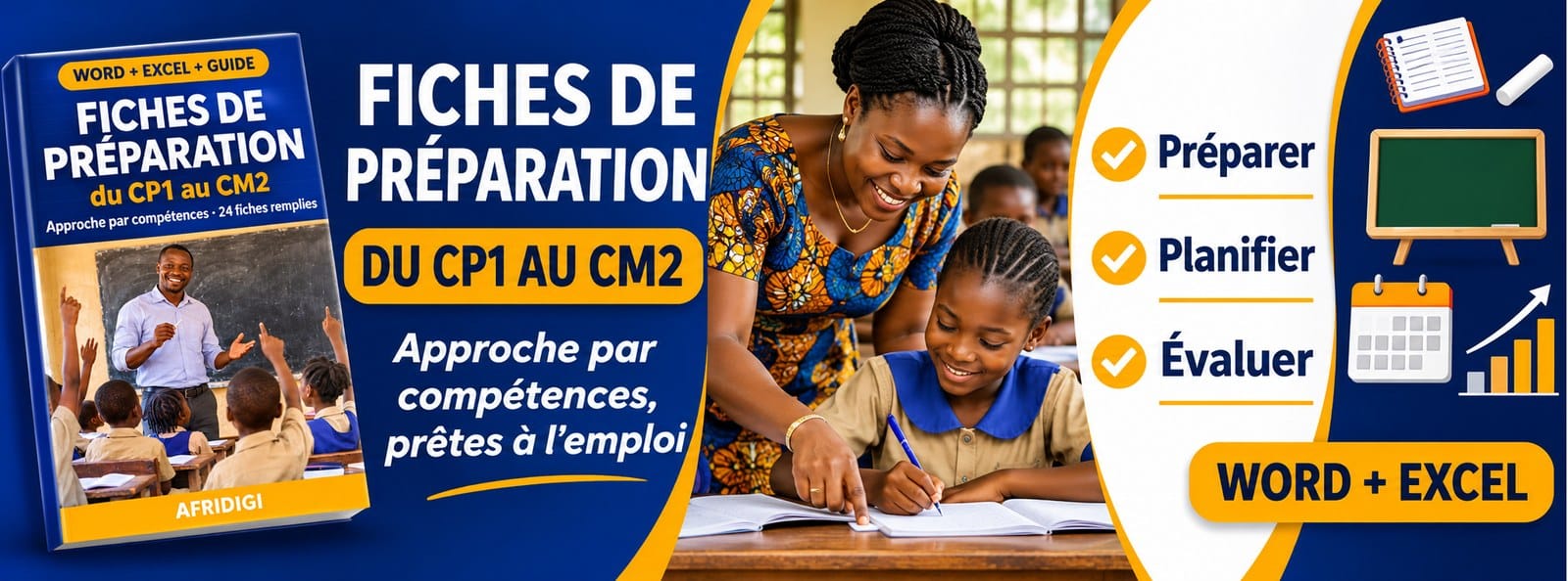 Fiches de préparation CP1 à CM2 : 24 fiches remplies, modèles Word et Excel