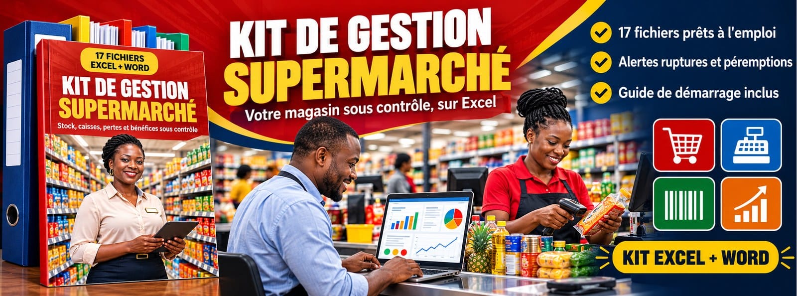 Kit de gestion Supermarché : stock, caisses, pertes et bénéfices sous contrôle