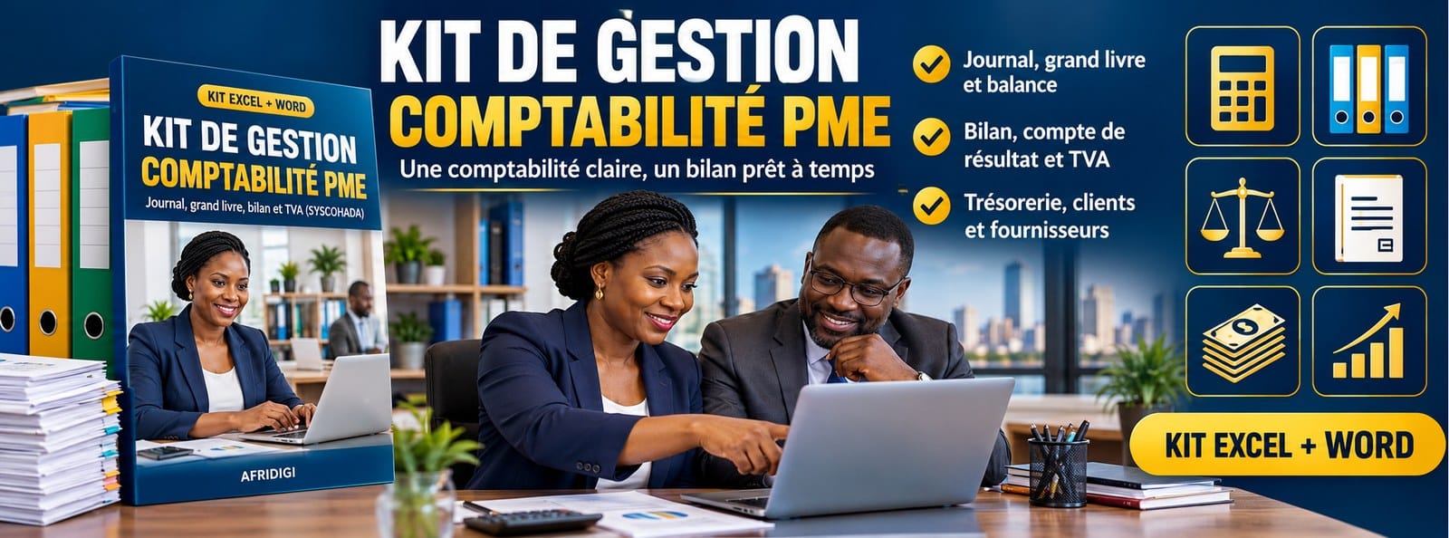 Kit de gestion Comptabilité PME SYSCOHADA : journal, bilan, TVA (Excel + Word)