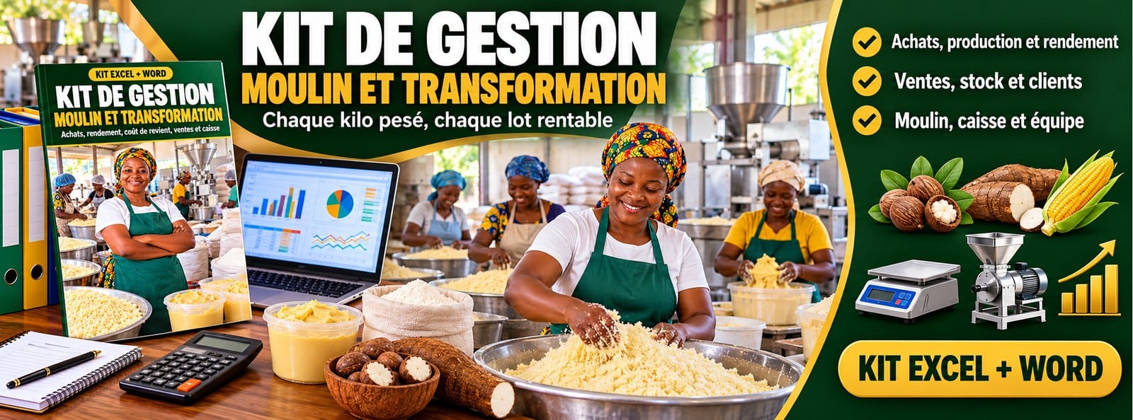 Kit de gestion Moulin et Unité de transformation (Excel + Word)