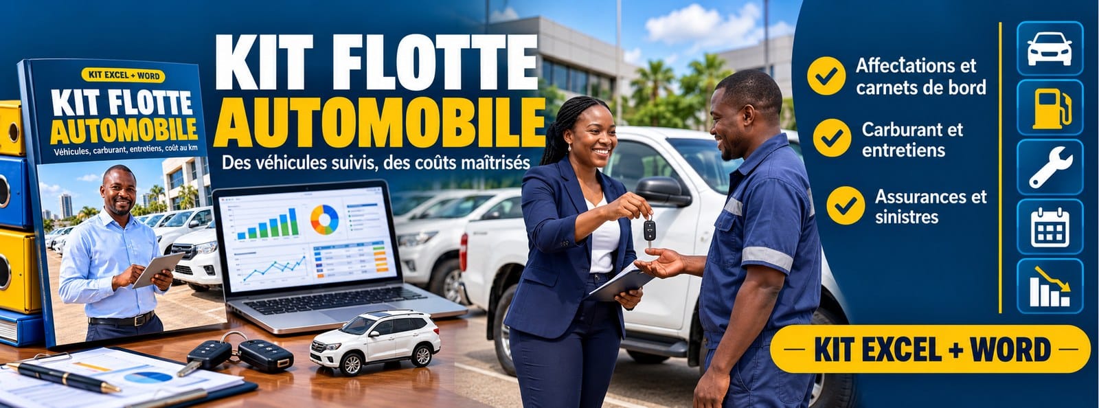 Kit Flotte Automobile : véhicules, carburant, entretien, coût au km Excel + Word