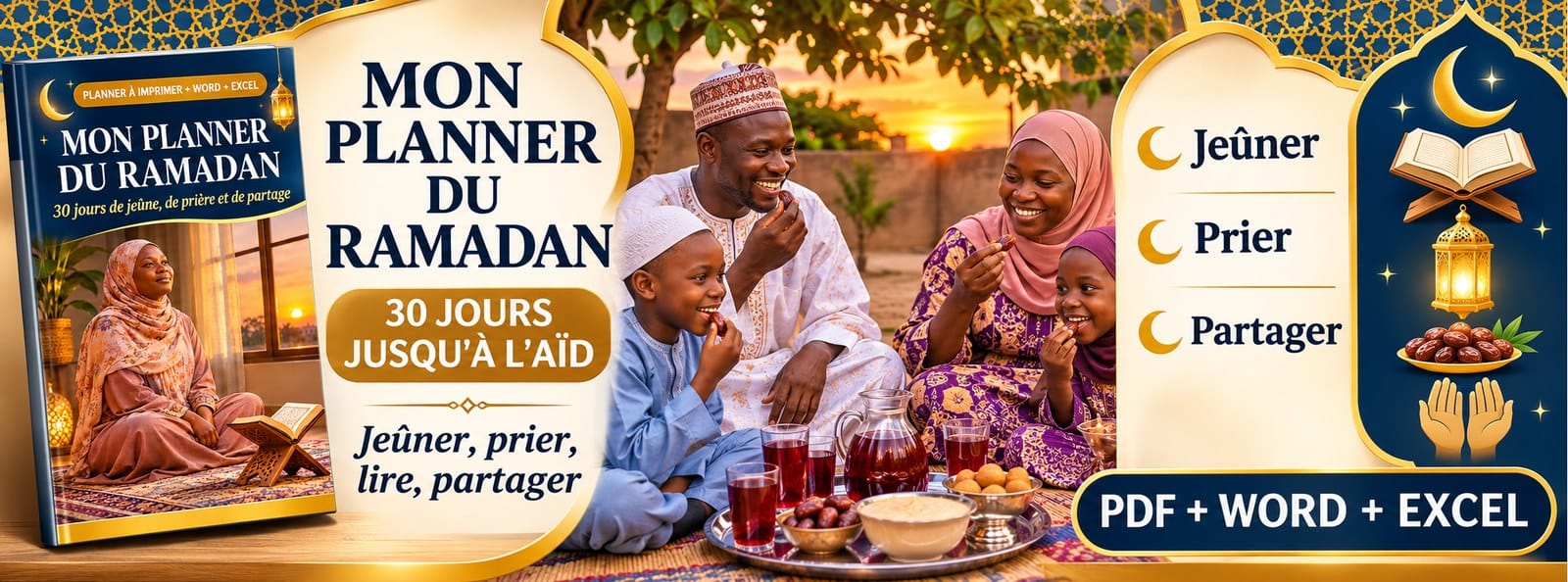 Planner du Ramadan : 30 jours de Coran, prière et partage (PDF + Word + Excel)