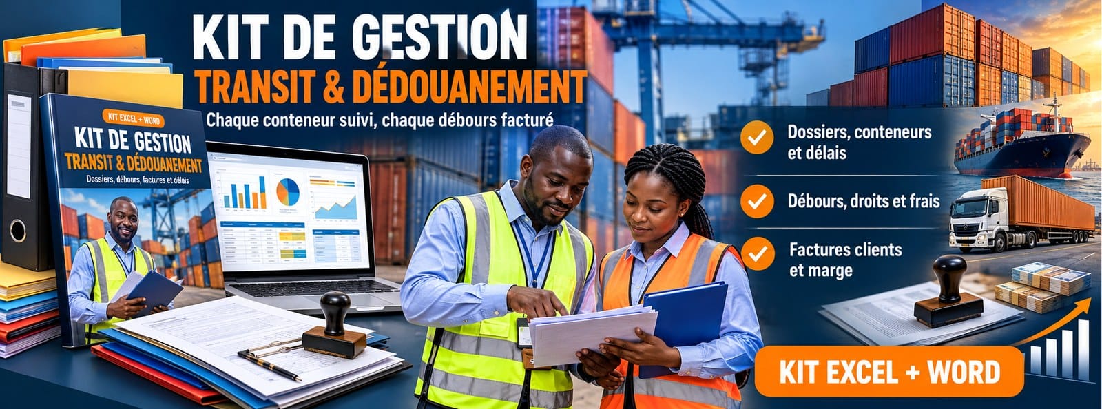 Kit de gestion Transit & dédouanement : dossiers, débours, factures