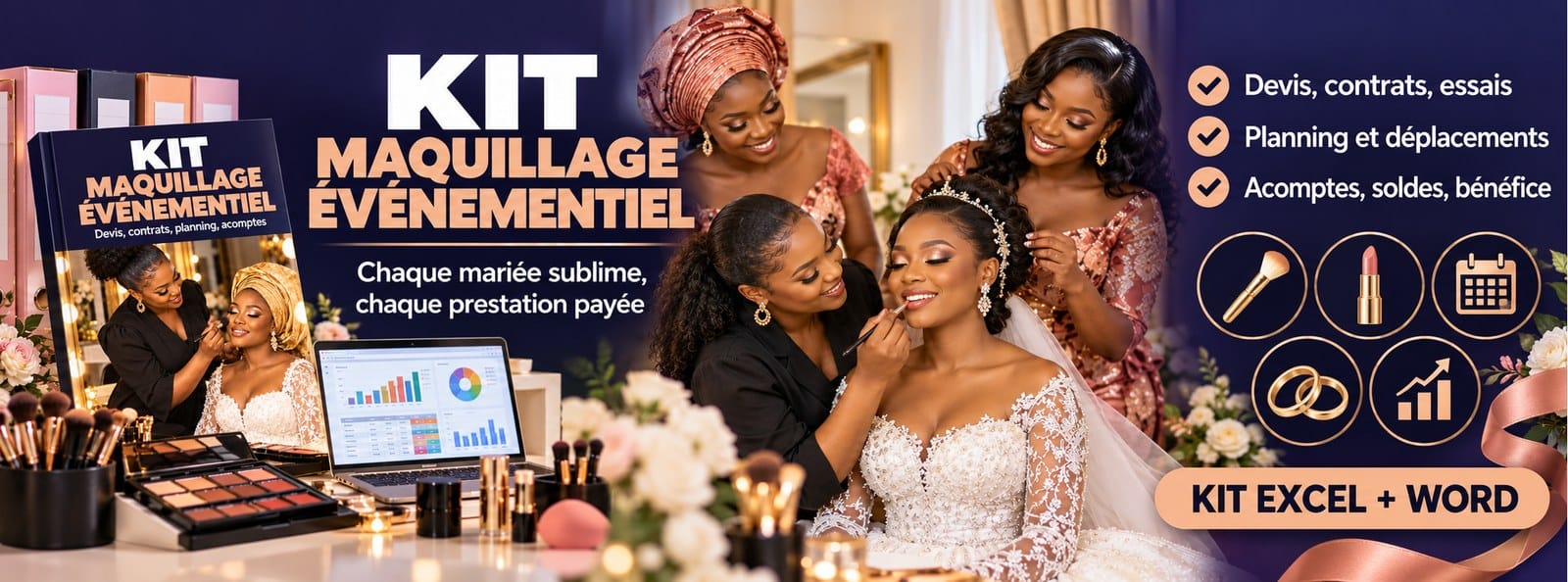 Kit Maquillage Événementiel : devis, contrats, planning et acomptes