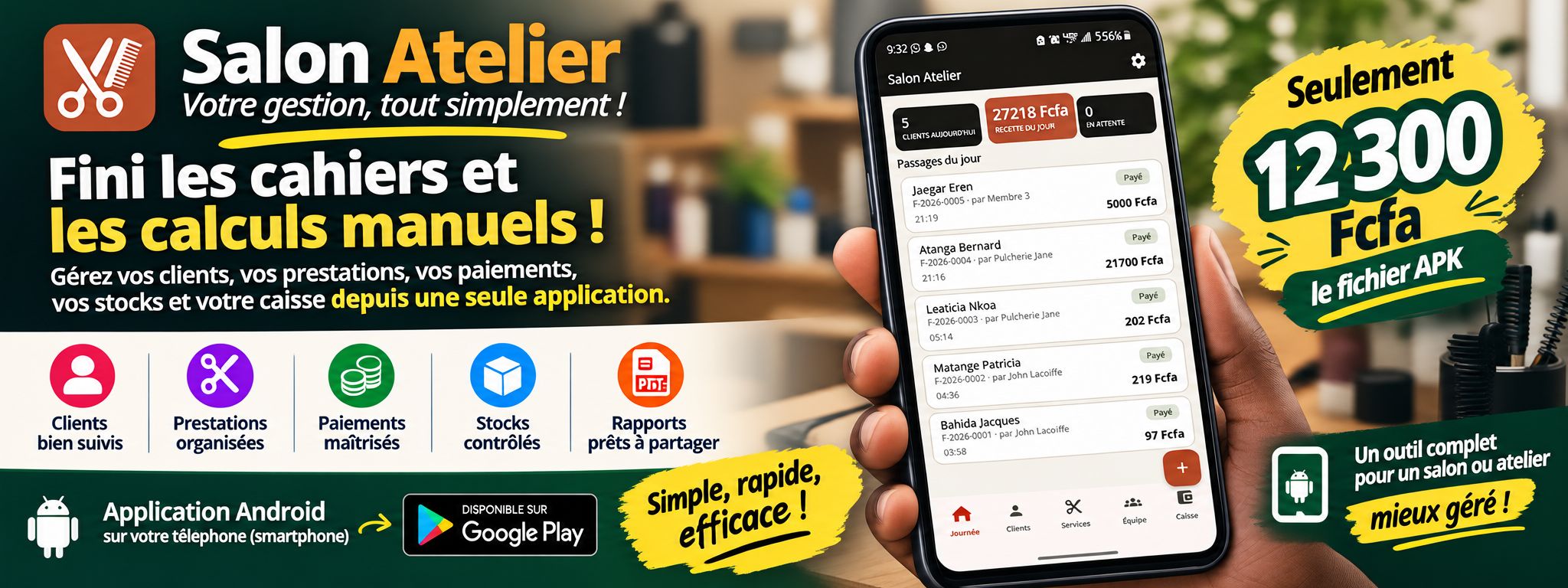 Salon Atelier — Gérez votre salon simplement, de la prestation jusqu'à la caisse