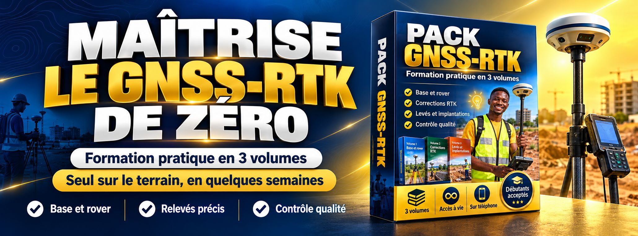 Pack GNSS-RTK : la formation pratique en 3 volumes pour maîtriser la base et le rover
