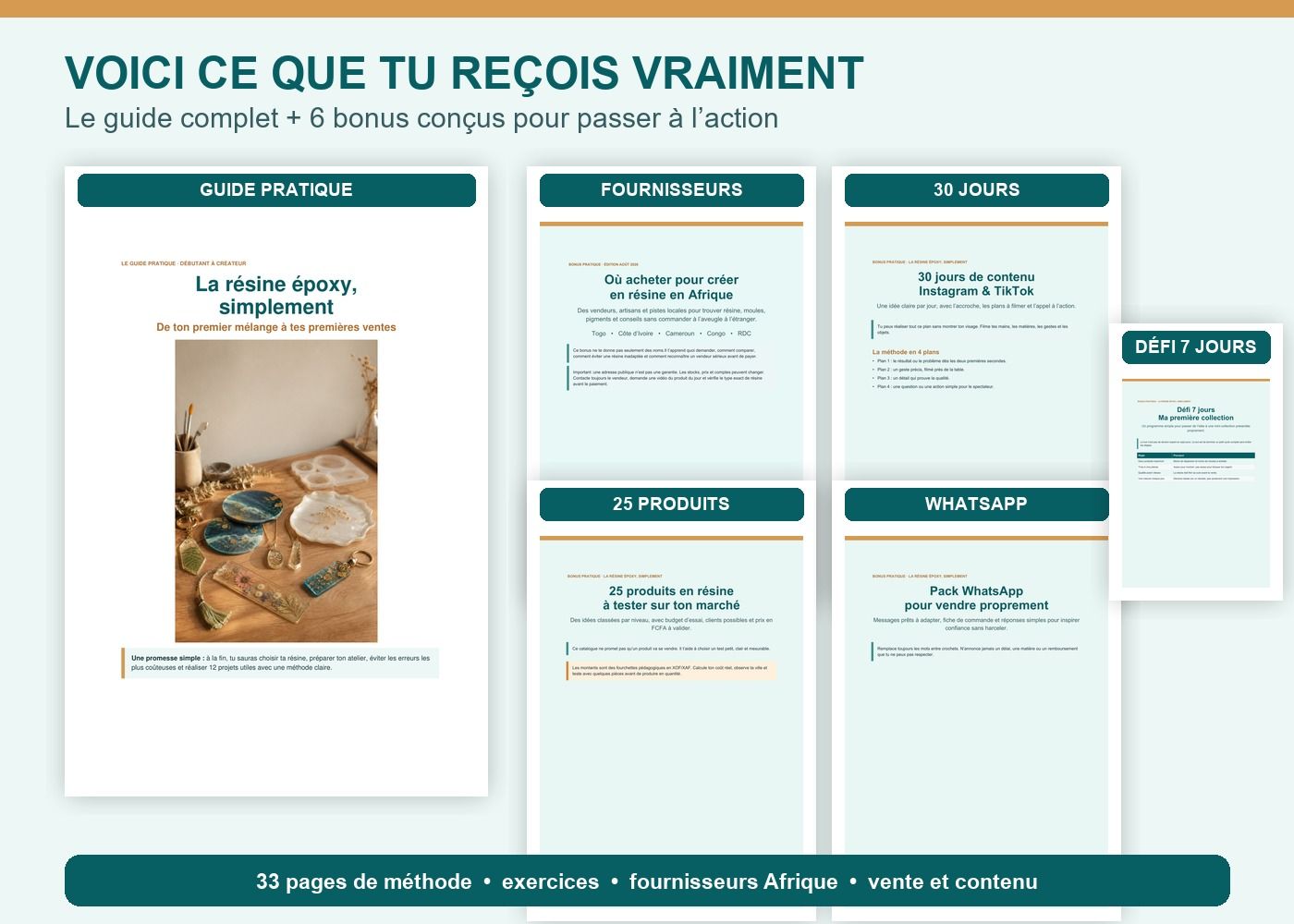 Aperçu réel du guide et des six bonus