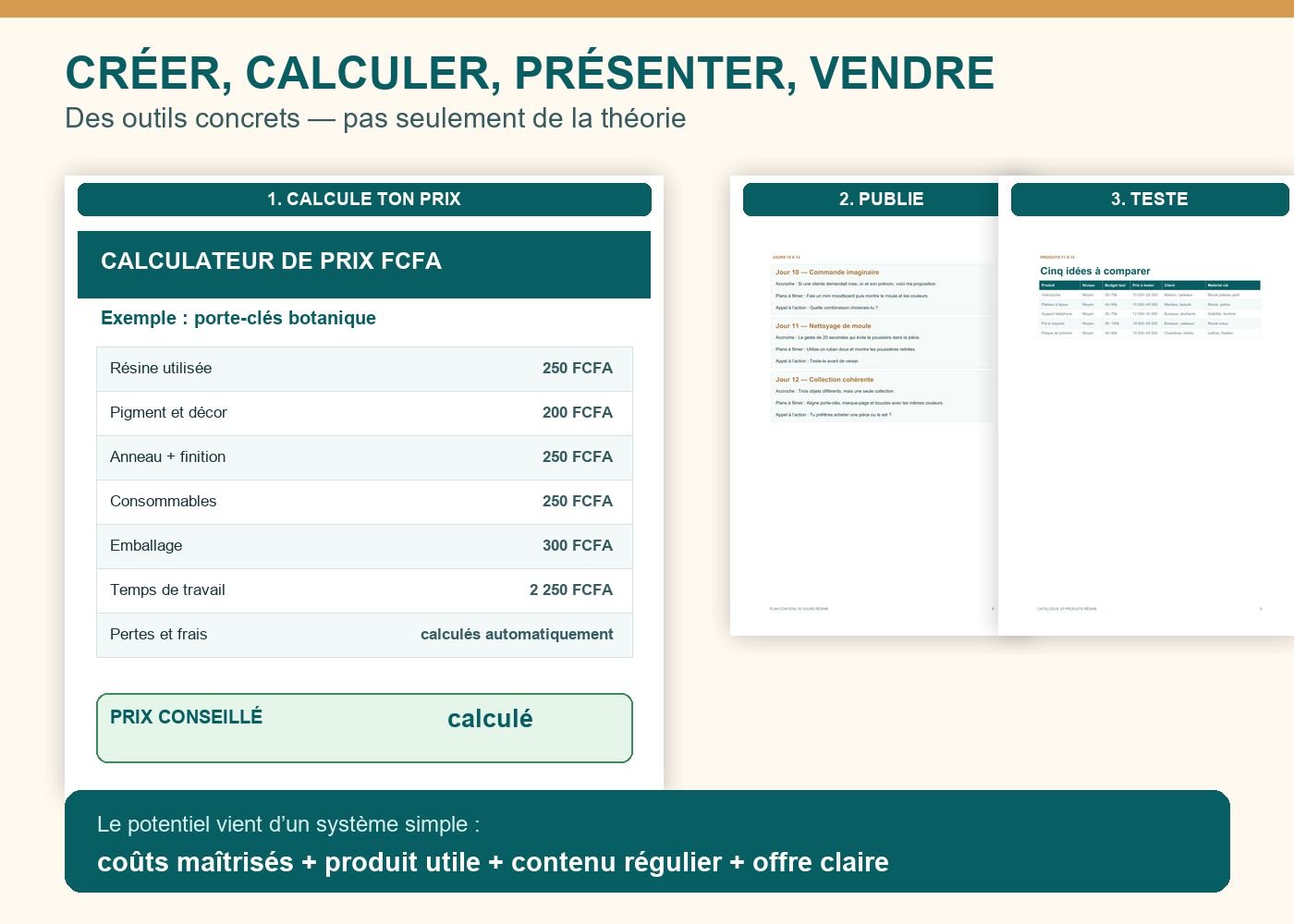Aperçu réel du calculateur FCFA et des outils de vente