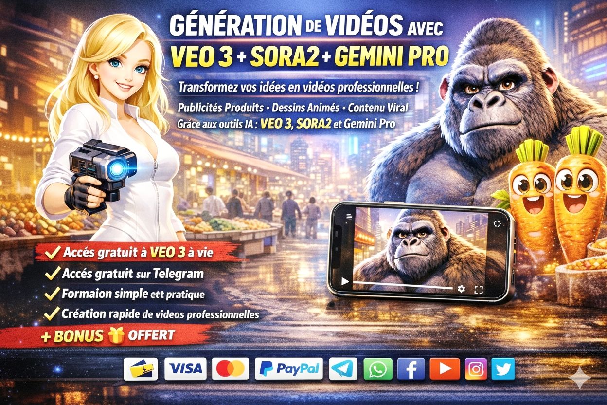 LOGICIEL I.A DE VIDÉOS AVEC SORA 2 +VEO3 +GROK+ GEMINI PRO + FORMATION