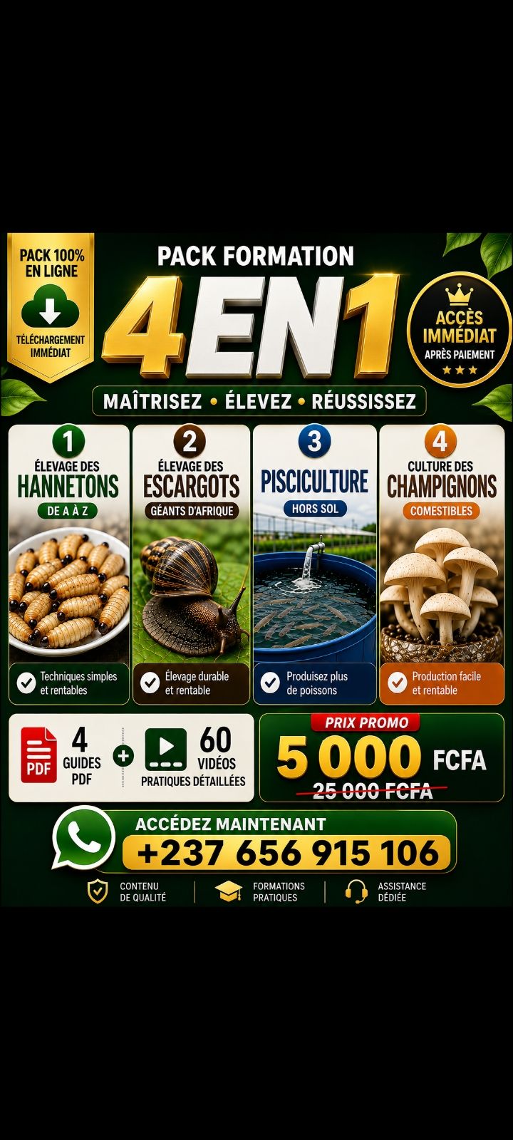 PACK FORMATION 4EN1 (Hannetons escargots pisciculture et Micyculture)