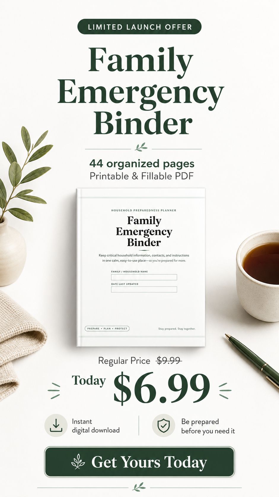Family Emergency Binder – Printable & Fillable PDF