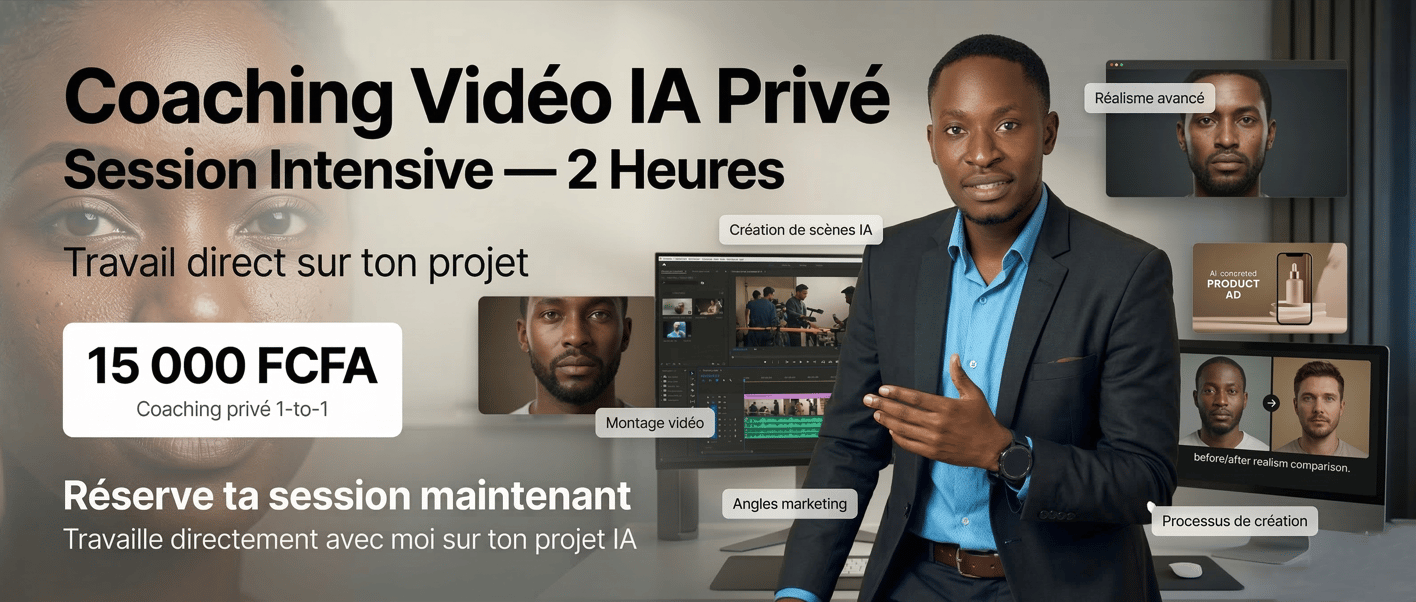 Coaching vidéo IA privé – 2 heures intensives pour construire ton propre workflow video IA